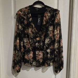 Lulu's Floral Black Blouse